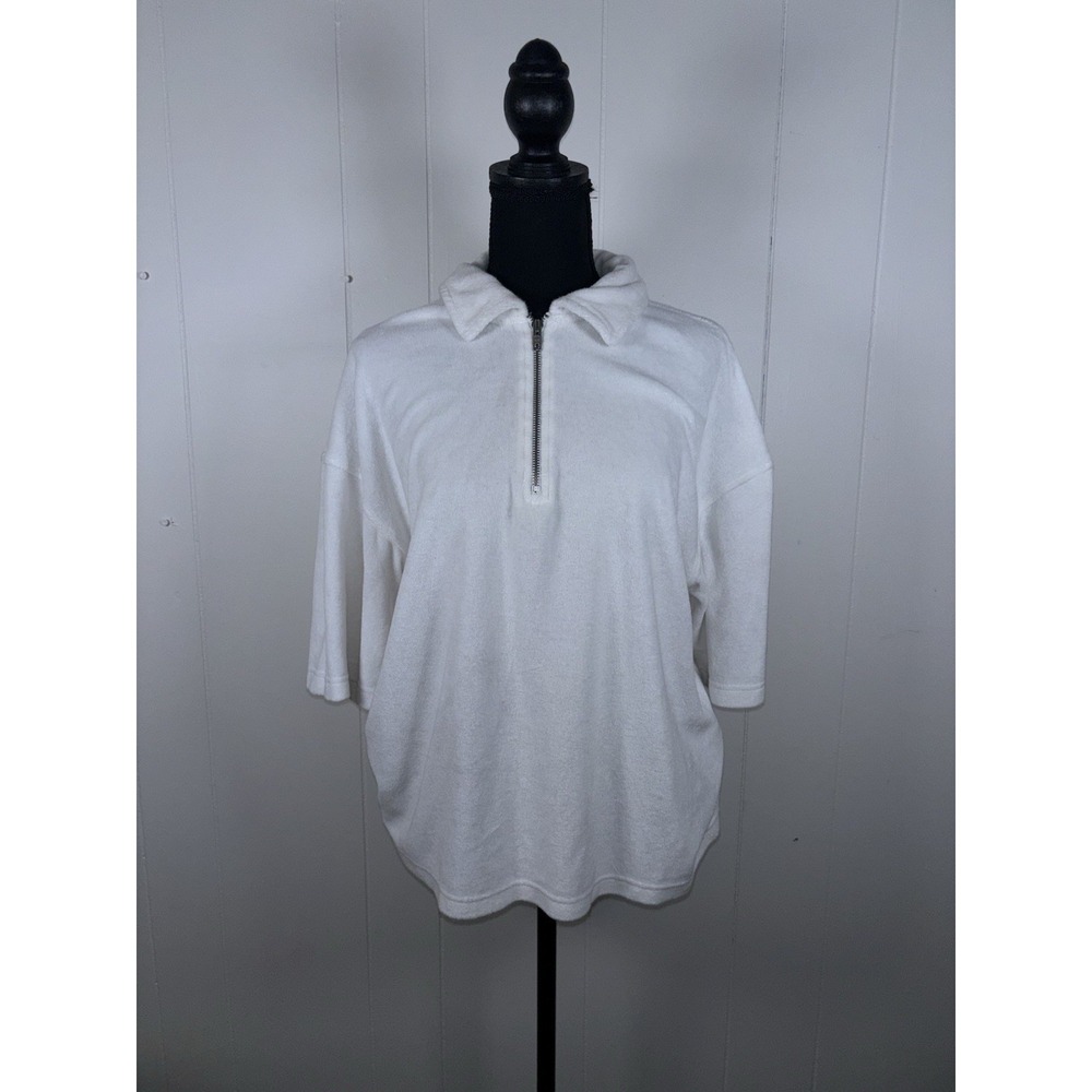 standard/cloth terry cloth half zip short‎ sleeve mens medium white